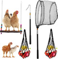 OMISTAR Chicken Net Catcher Set 5 PCS - Poultry Catching Net Set, Retractable Chicken Net, Chicken Catcher Farm Tools, Includes 2 Extendable Rods, Net, Hook, 2 Treat Bags, Natural Wood Swing Toy