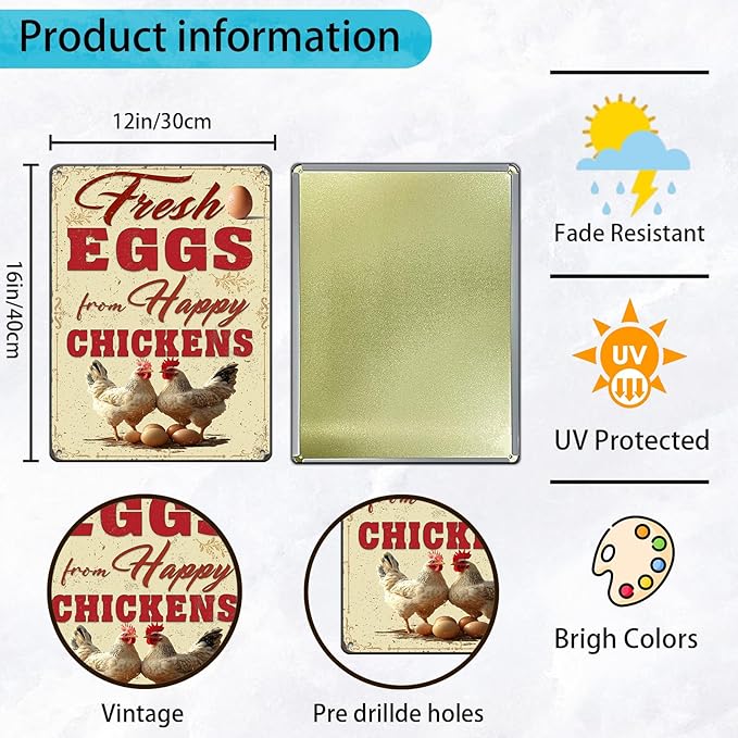 Funny Chicken Signs Farmhouse Chicken Coop Fresh Eggs Aluminium Sign Metal Chicken Signs Decor Home Ktichen Farm Are Wall 12x16 Inch Vintage Chicken Signs For Coop Metal Tin Signs Poster