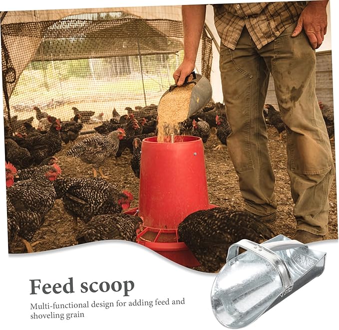 HEMOTON Stainless Steel Livestock Feed Scoop for Poultry Thickened Metal Food Shovel for Farm and Garden Use Ergonomic Handle and Large Capacity Feeding Tool