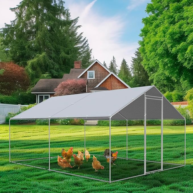Chicken Coop Cover Waterproof, 11.5 * 6.5 FT Chicken Run Tarp with Ball Bungees Cords, UV Shade Cloth for Yard Large Chicken Coop, Walk-in Chicken Run Pen, Duck Coop Tarp Replacement (2 Pack,Grey)