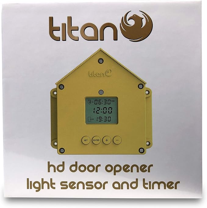 Titan Incubators HD Power Automatic Chicken Coop Door Opener with Light Sensor and Timer 5KG Lift, Yellow