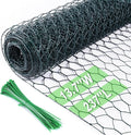Chicken Wire 13.7 in x 237 in Poultry Wire Netting Hexagonal Galvanized Mesh Garden Fence Barrier for Pet Rabbit Chicken Fencing with 100 Pcs Cable Zip Ties(PVC-Coated)