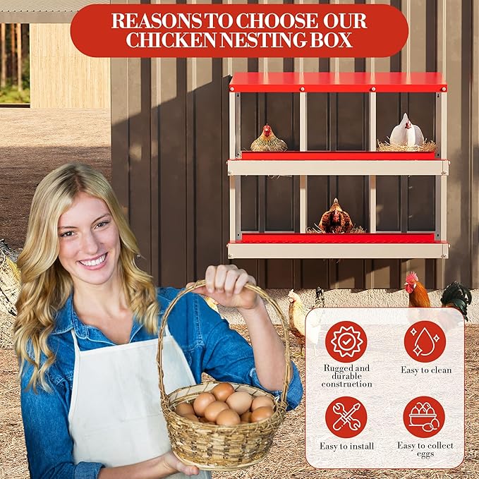 Chicken Nesting Boxes with Roll Away Egg Tray,6/8/10 Compartments, Steel Rustproof & Ventilated Laying Boxes for Hens, Chickens, Ducks, Easy-Clean Poultry Coop Accessories Stand/NO Stand