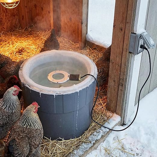 Farm Innovators Chicken Waterer De-Icer for Nipple Drinker Chicken Water Buckets - 150W Water Deicer with Thermostatically Controlled Heating