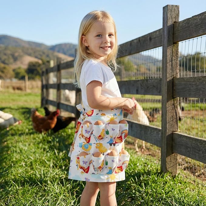 Goaste Egg Collecting Apron for Kids, 8 Pockets Child Egg Holding Apron, Chicken Egg Gathering Apron, Farmhouse Egg Baskets Holder Apron for Hen Duck Goose Eggs Housewife Kitchen Parent-Child Activity