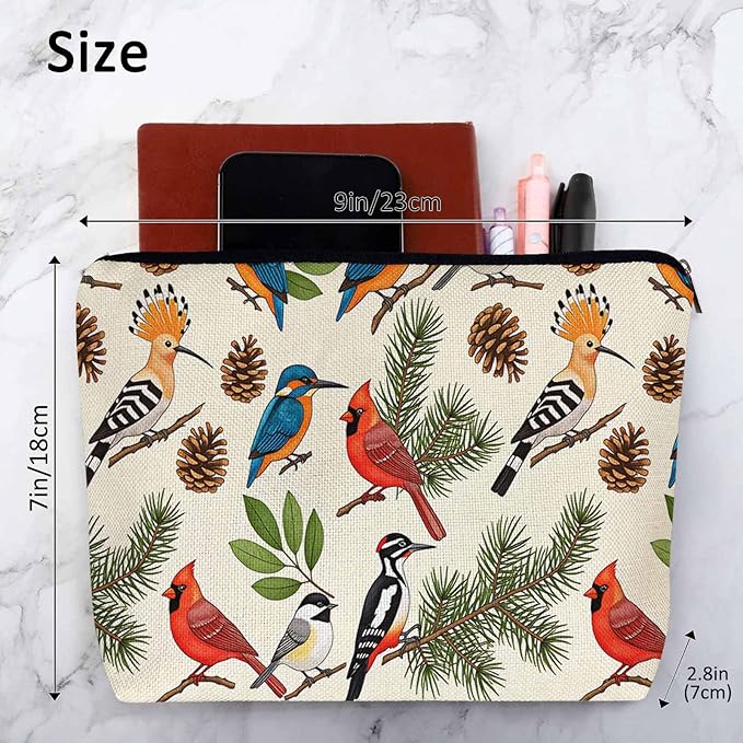 Makeup Bag For Purse Cardinal Bird, Tropical Christmas Cardinal Robin Bullfinch Cosmetic Bags For Women Zipper Travel Toiletry Pouch Makeup Bags Makeup Organizers For Toiletries Cosmetics