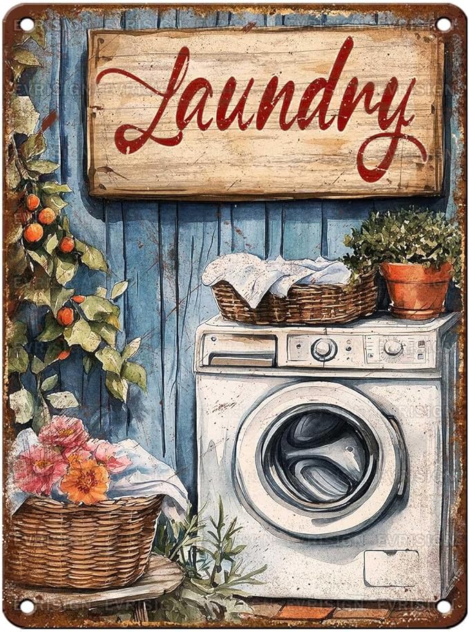Retro Laundry Room Tin Sign Vintage Metal Sign Funny Nostalgic Wall Decor Wall Art For Home Bathroom Toilet Indoor Shop Basement Washroom Cafes Bar 16 * 12In
