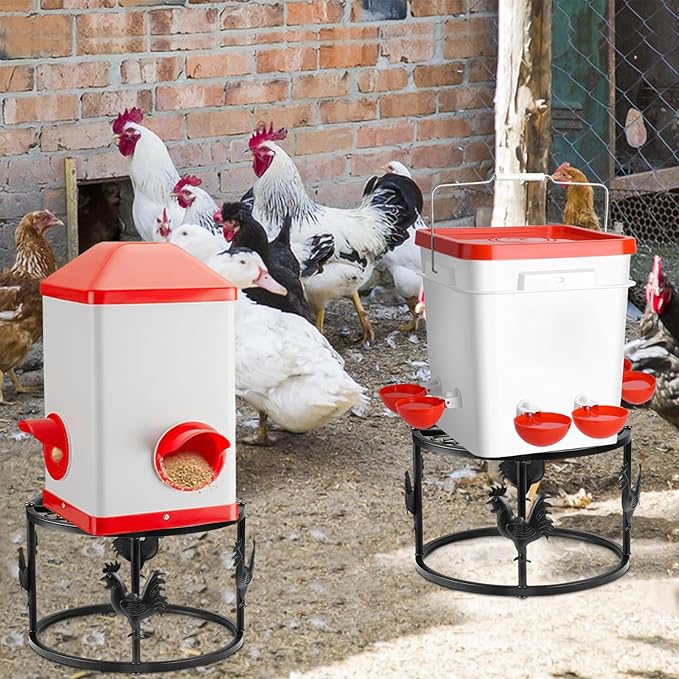 2pc Metal Stand for Chicken Feeder Waterer, Heavy Duty Chicken Water Feeder Stand Holder, Iron Chicken Feeder Buckets Barrels Stand Support Rack for Coop Poultry Indoor Outdoor (Black)