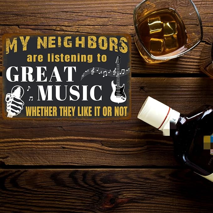 Vintage Man Cave Decor Funny Metal Tin Signs Mancave Decor For Men Garage Accessories For Men Funny Sarcasm Music Gifts Signs My Neighbors Are Listening To Great Music Metal Bar Signs For Outside 8x12