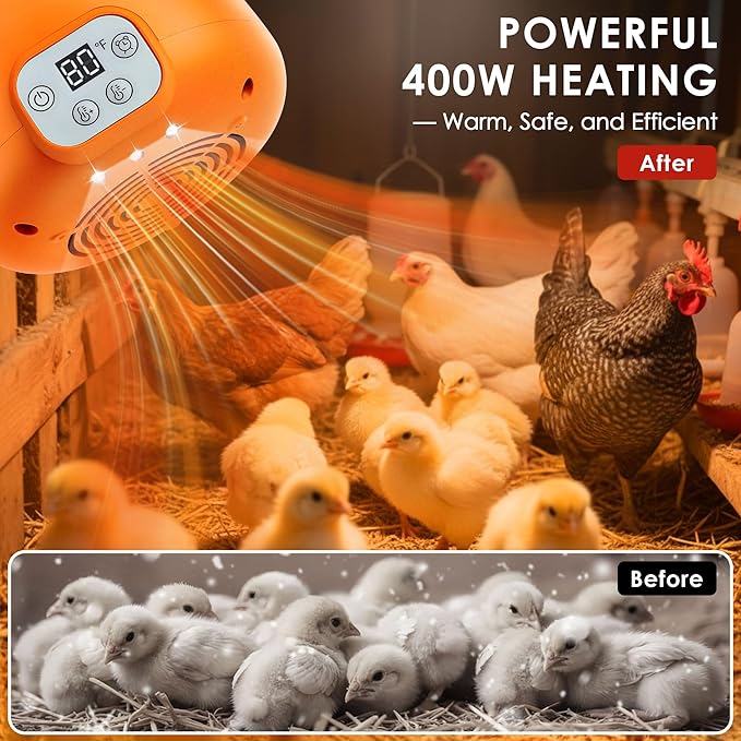 Enhon Chicken Coop Heater, 400W Heat Lamp for Chickens, Smart Chicken Brooder Heater with Thermostat & Timer, 5 Ft Extra Long Cable Heating Lamp for Chicks Ducks Dogs Cats Reptiles, No Remote