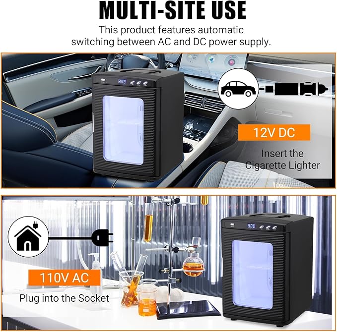 25L Reptile Incubators for Hatching Eggs, Digital Science Lab Incubator,Cooling and Heating 10-60°C, 12VAC/110VDC Dual-Power Small Portable Incubator for Laboratory, Home, Vehicle, Black