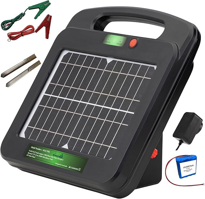 Solar Powered Electric Fence Charger 0.25 Joules Output (9-11KV) with Lithium Battery Energizer Containment & Protection of Livestock Horses Cattle Sheep Pets Easy Install