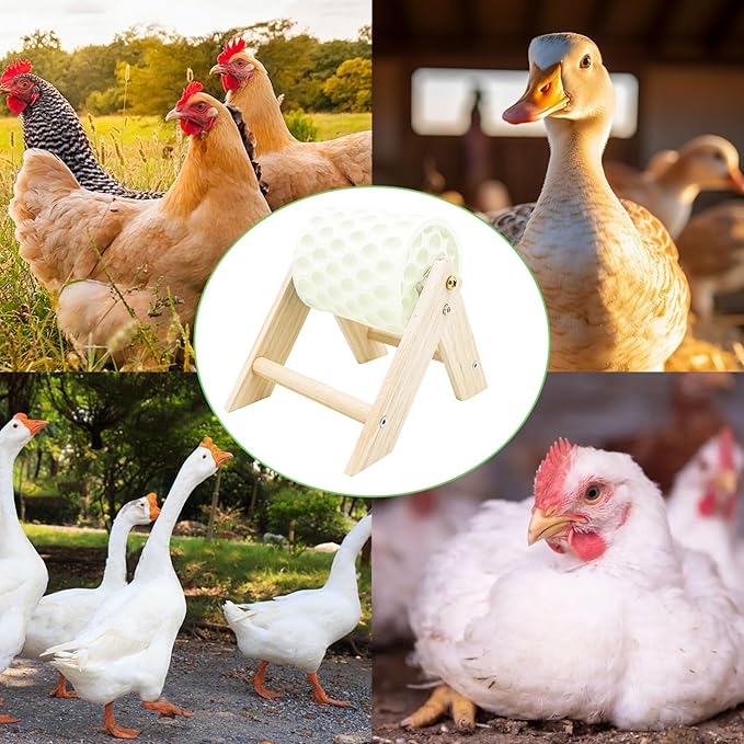 Chicken Coop Accessories, Beak Grinding Calcium Stone with Wooden Stand, Chicken Enrichment Toys, Toys for Hens, Ducks, Geese, Turkeys, Poultry, White