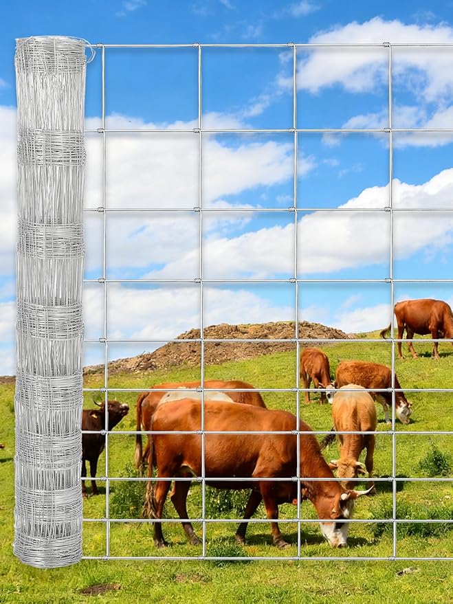 Cattle Farm Fence, 5x328ft Galvanized Wire Fencing 14GA Heavy Zinc Coating Wire Fencing, for Goat Deer Yard Livestock Animals Protection (5x328ft(14GA))