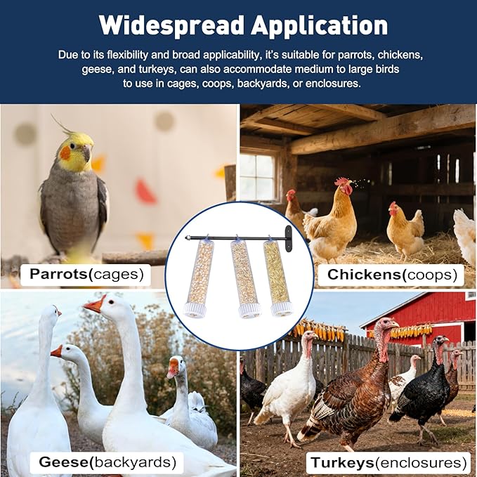 Upgraded Chicken Treat Dispenser, Indoor/Outdoor Wall-Mounted Chicken Treat Feeders, 3 Clear Treat Tubes with Different Types, Easy to Install&Add Food, Fits for Small, Medium&Large Treats