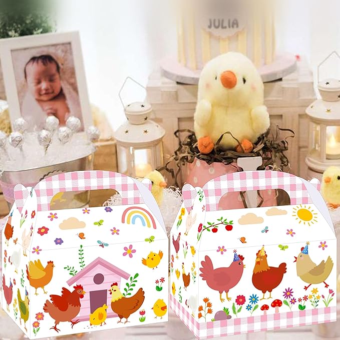umoni Chicken Party Supplies Little Chick Birthday Favor Box 12PCS Chicken Theme Gift Box Farm Animals Treat Boxes for Barnyard Baby Shower Party Decor