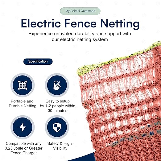 Premium Electric Fence Poultry Netting 49” x 164’ Pre-Assembled with 20 Posts, Portable, Waterproof, Semi-Rigid Electric Fence kit for Livestock Animals in Farms and Backyards