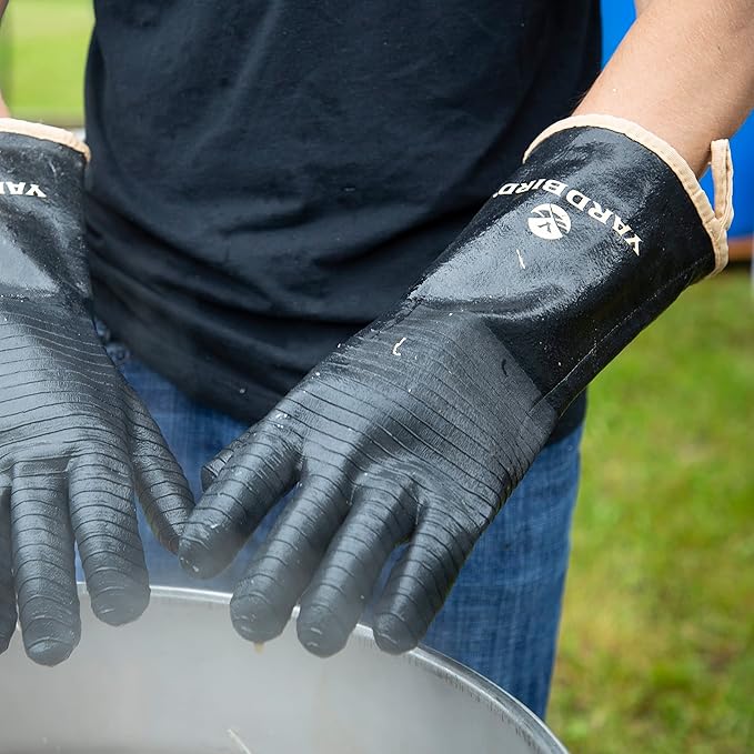 Yardbird 4077501101 Poultry Processing Scalding Gloves 100% Waterproof, Heat Resistant, Textured Neoprene Material, Extra Long Cuffs Protect Forearm, 1 Pair, Black