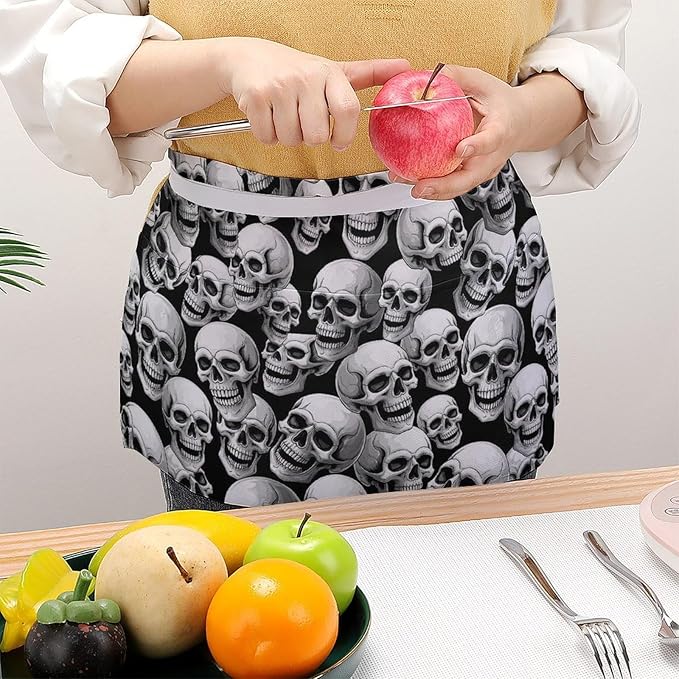 Short Aprons for Servers Unisex Chef Works Waitress Apron with 3 Pockets