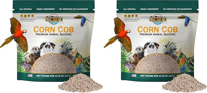 Natural Corn Cob Bedding, Corn Cob Litter, Dust-Free, Birds and Small Animals, ~10 lbs (690 CU in) (Pack of 2)