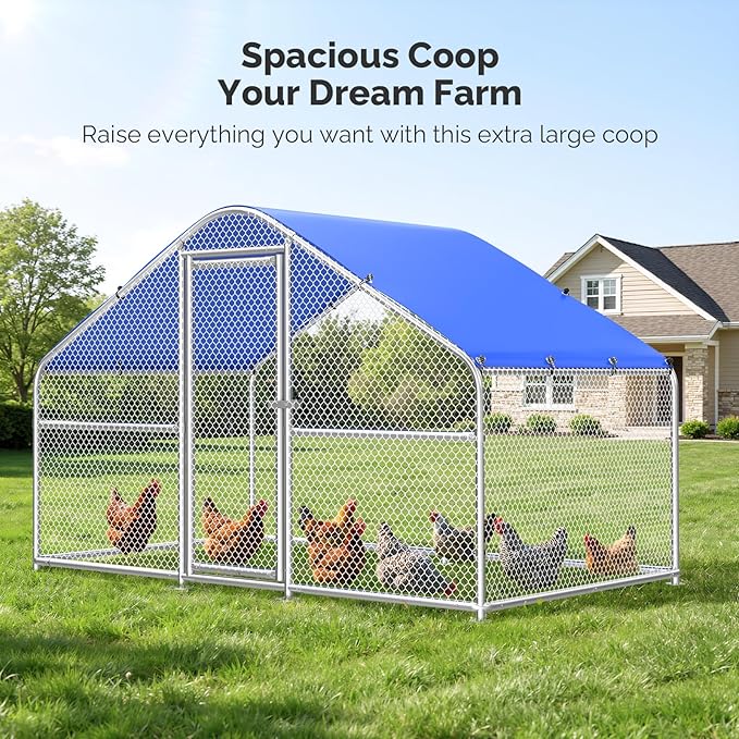 Sino Luban Large Metal Chicken Coop Run for 10 Chickens/Ducks, Chicken Runs for Yard with Waterproof Cover, Chicken Enclosure Chicken Pen Outdoor, Walk-in Poultry Cage (Upgrade wall Support Brace)