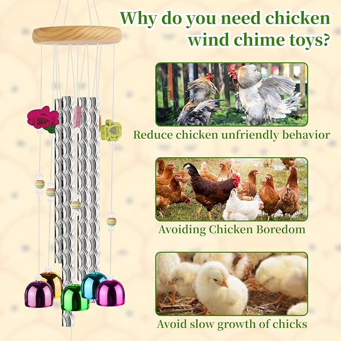 1PCS Colorful Chicken Tool for Coop, Multicolor Budgie Wind Chime Enrichment Tool, Art Hanging Decoration for Bird/Hanging Bell Parrot Roosters, Home Garden Musical Coop Accessories for Hens, Chicks