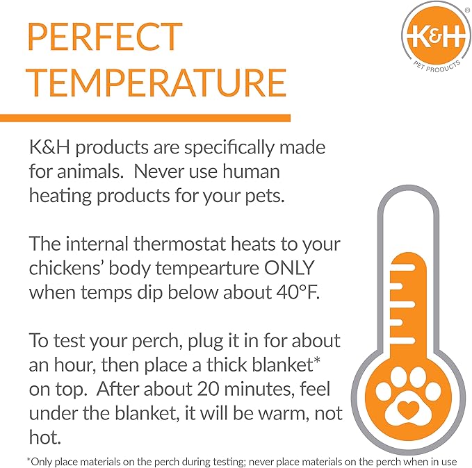 K&H Pet Products Thermo Heated Chicken Perch for Coop, Warming Chicken Heater, Prevents Frozen Toes, Warm Coop Accessories, Lamp Alternative, Safety Listed - Small 26” Black