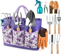 Gardening Tools 9-Piece Heavy Duty Garden Hand Tools with Fashion and Durable Garden Tools Organizer Handbag, Rust-Proof Garden Tool Set, Ideal Gardening Gifts for Women (Purple)