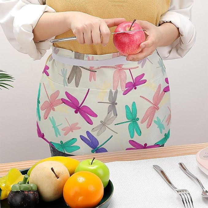 Short Aprons for Servers Unisex Chef Works Waitress Apron with 3 Pockets