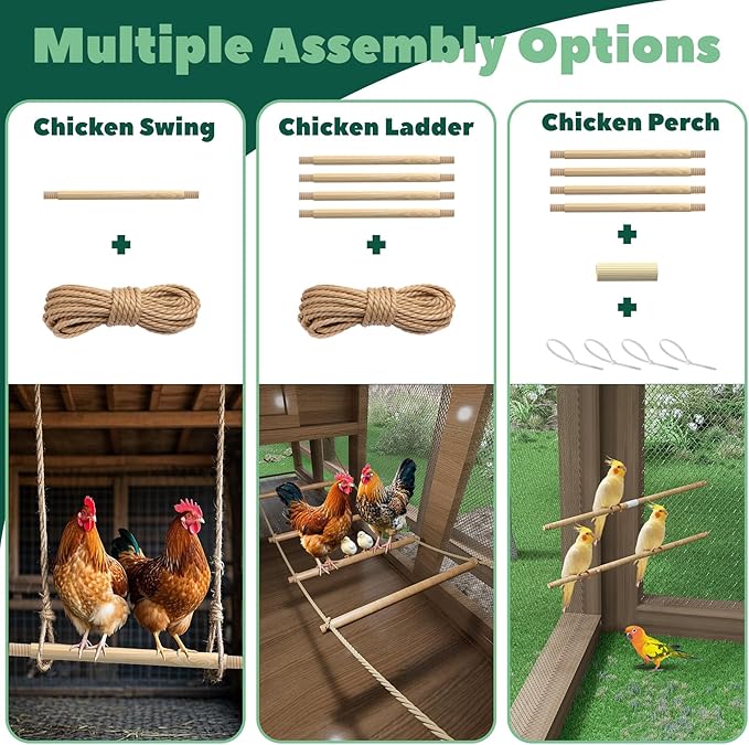 Chicken Toys for Coop, Chicken Perch for Coop, Chick Swing, Chain Chick Ladder, Chick Roosting Bars, Easy to Install