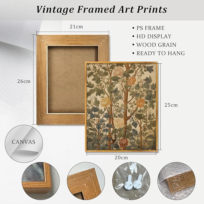 Vintage Flower Canvas Wall Art Floral Botanical Folk Art Retro Grandmillennial Art Prints French Floral Paintings Aesthetic Poster Abstract Rose Bouquet Wall Art for Living Room Wall Decor Framed