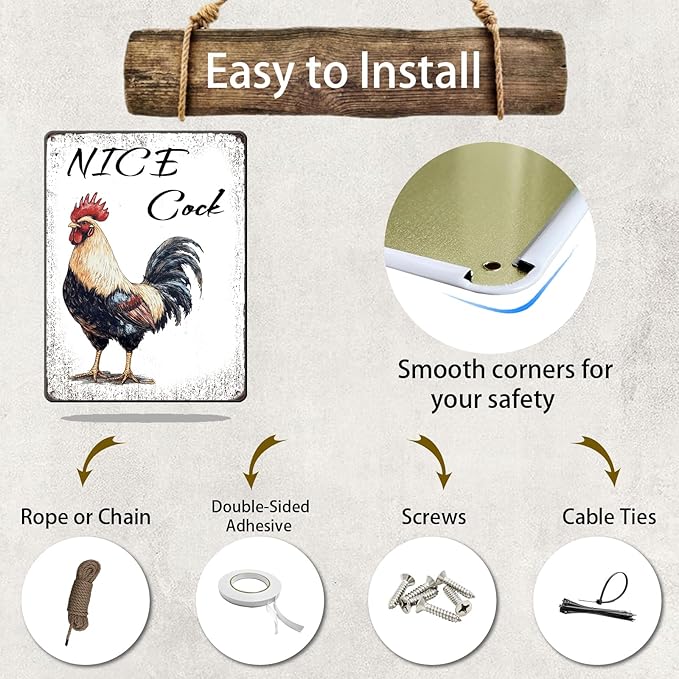 Nice Cock Metal Tin Sign 12x16 Inch Farmhourse Chicken Poster Chicken Tin Sign Home Kitchen Garden Bar Pub Restaurant Are Wall Decor