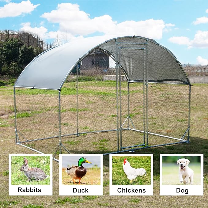 Large Metal Chicken Coop, Walk-in Poultry Cage Galvanized Hen Playpen House Dome Shaped Coop with Waterproof and Anti-Ultraviolet Cover and Lockable Door for Outdoor, Backyard Farm (6.23’ L x 9.2’ W)