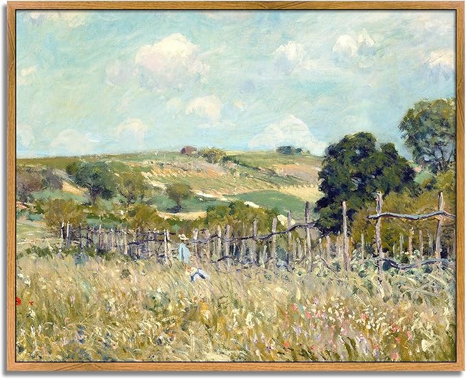 Sky Grassland Wall Art Vintage Farmhouse Pictures Nature Scenery Painting Colorful Farmhouse Artwork Countryside Canvas Wall Art Farmhouse Wildflower Painting Rustic Landscape Poster 8x10inch Framed
