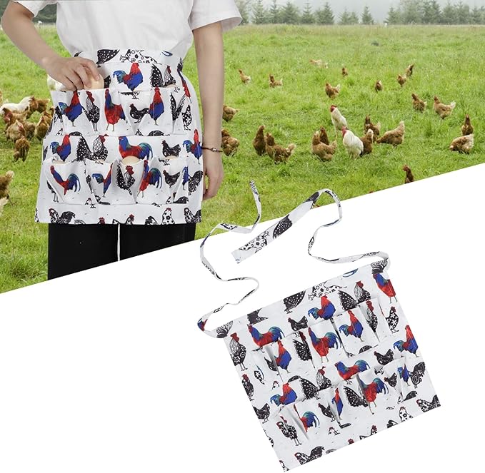 Eggs Collecting Apron with Multiple Pockets Hands Free Farm Apron for Gathering Chicken Duck Eggs Thick Polyester Material Adjustable Strap S M L Size Options (2 M)