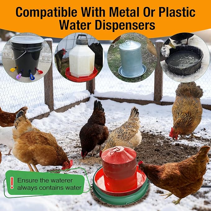Chicken Water Heater for Winter, 125W Poultry Waterer Heated Base 31.4cm / 12.4in for Metal or Plastic Drinkers 1–5 Gallon, Freeze Proof Thermostat Deicer Chicken Drinker Heater