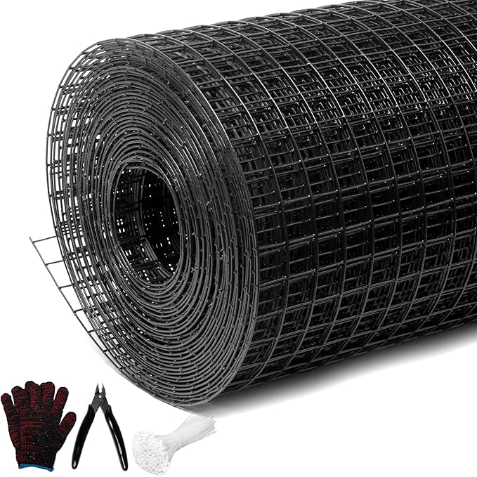 Black Hardware Cloth 1inx48inx100ft, Chicken Wire Fencing, 19Gauge, Vinyl PVC Coated Mesh, Welded Wire mesh, Perfect for Gopher Wire, Rodent Mesh, Tree Guard, Chicken Coop