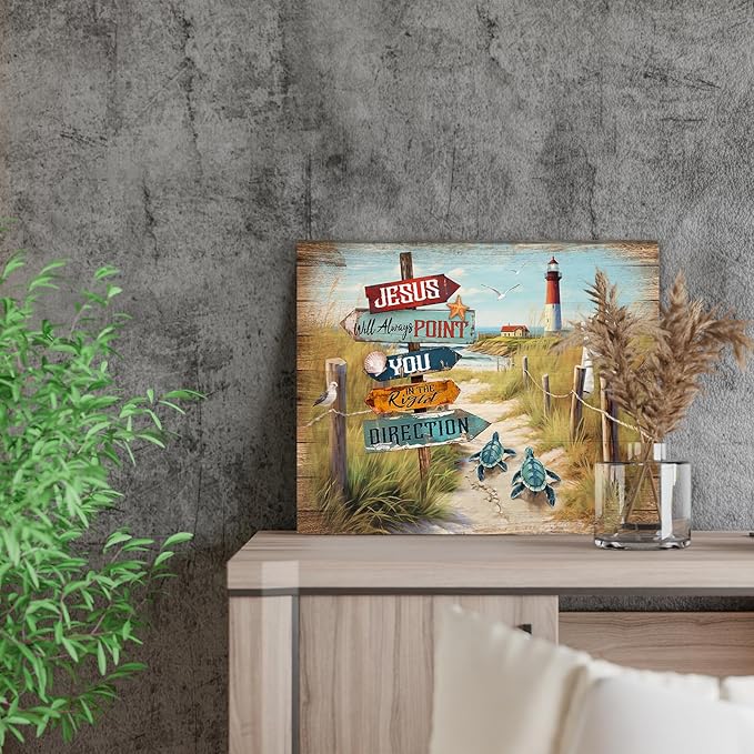 Beach Decor Ocean Sea Turtle Bathroom Wall Art Bible Verses Turtle Coastal Nautical Pictures Canvas Wall Decor Print Painting Framed Artwork For Bedroom Home Decorations 12"X16"