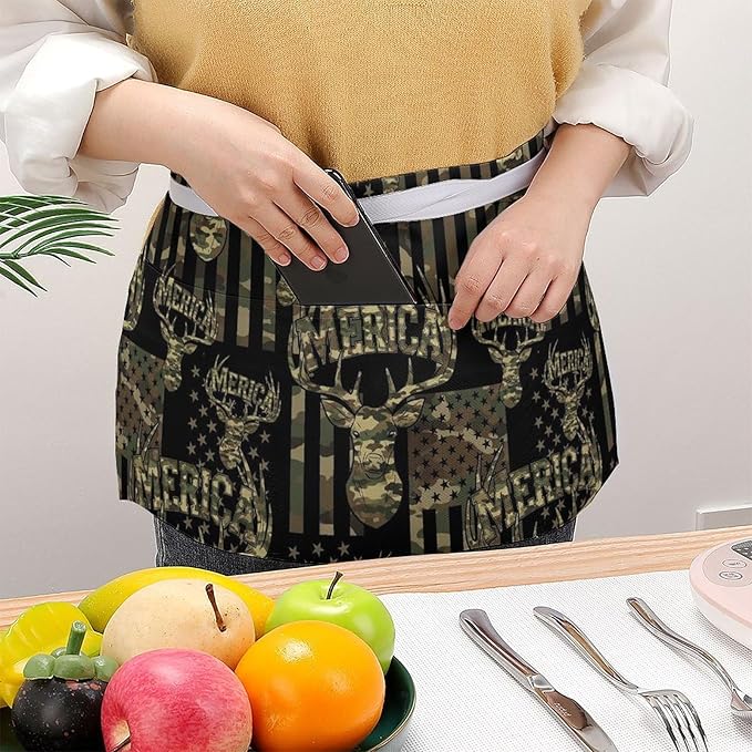 Server Apron with 3 Pockets Waist Waiter Waitress Half Apron Short Aprons