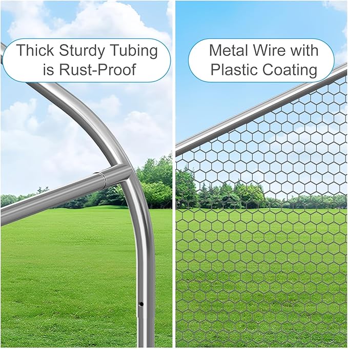 PETS TUFF Chicken Chalet - Chicken Coop for Chickens, Ducks, Rabbits & More - Predator-Resistant, Strong Wire with Mesh Bottom - Wheels for Easy Moving - Wind & Snow Durable Chicken Pen - 124”x81”x79”
