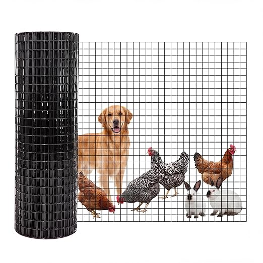 Chicken Wire 1/2 Inch 48in x 50ft Galvanized Welded Wire Mesh Roll, Chicken Wire Fence for Poultry Rabbit Snake Gopher Cage, Garden Plant Fencing & Animal Netting - Black