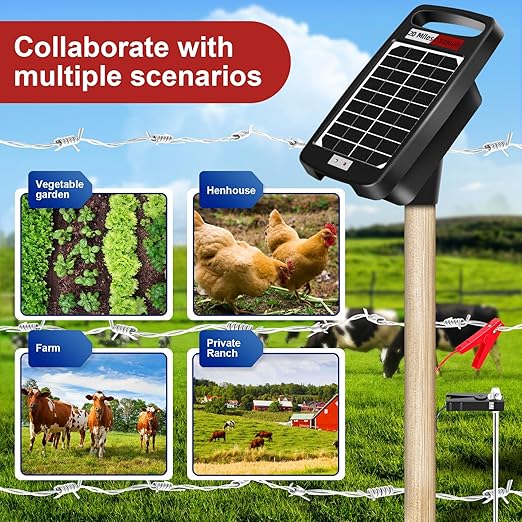 20 Miles Solar Electric Fence Charger,Output 0.32J Electric Fence Charger,24-Hour Uninterrupted Protection Solar Fence Charger,Solar Fence Energizerr That can Work for 14 Days Without Sunlight