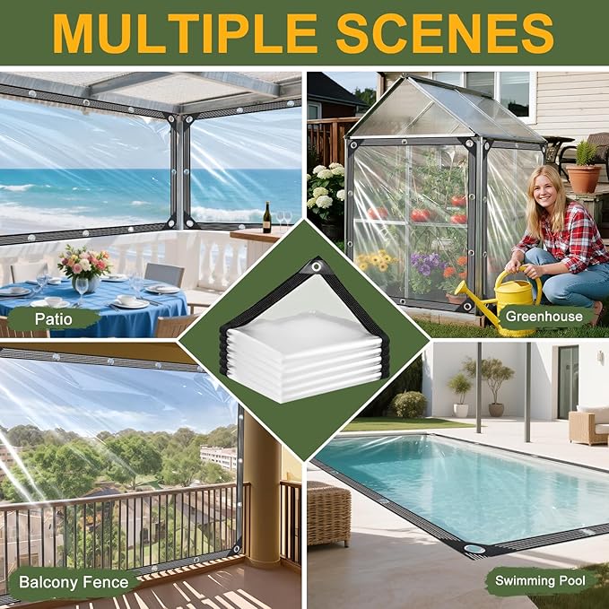 Clear Tarps Heavy Duty Waterproof 5x10ft Clear Tarp with Grommets 14 Mil Thickened PVC Tear-Resistant Reinforced Edges Clear Plastic Vinyl Tarp for Patio Chicken Coop Cover Greenhouse Plant Enclosure