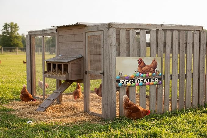 Local Egg Dealer Funny Chicken Coop Sign Farm Fresh Eggs Aluminum Sign Humorous Poultry Farm Decor Gift for Chicken Lovers Rustic Metal Sign 8x12 Inches Style-05