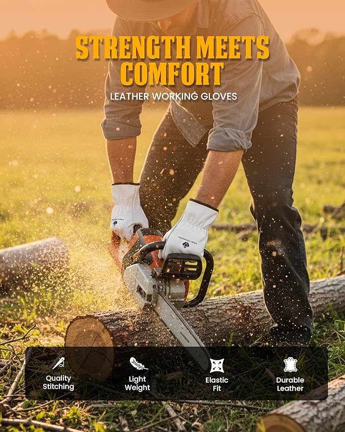 12 Pair Heavy Duty Leather Work Gloves for Men & Women – Cowhide Construction & Yard Leather Gloves – Puncture Resistant Safety Gloves for Landscaping & Outdoor Use (S)