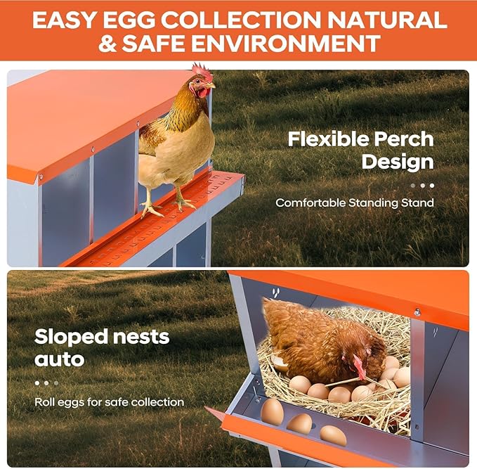 Durable Ventilated Roll Away Design - Galvanized Steel Chicken Nesting Box - 8 Compartments, Wall-Mounted, Easy Egg Collection & Cleaning for Poultry Coops - Red, 8 Holes