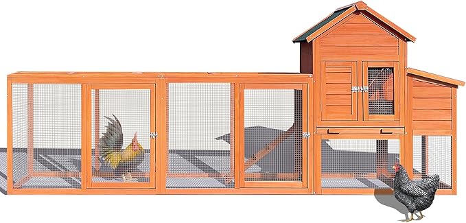 122" Wooden Chicken Coop, Outdoor Chicken Coop with Run for 3-5 Chickens, Hen House Duck Coop with Nesting Box, Chicken Perch and Ramp, Rabbit Hutch Poultry Cage for Backyard