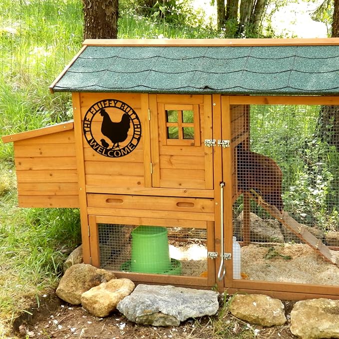 Tandefio 12" Fluffy Chicken Coop Metal Signs Funny Decor Gift for Kitchen Farmhouse Wall Art for Must Haves Chicken Coop Accessories(Fluffy Butt)