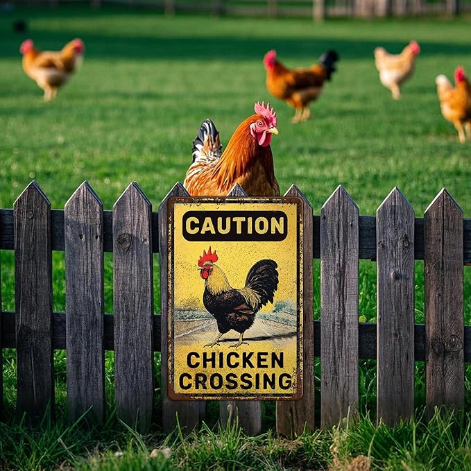 Funny Chicken Signs Chicken Crossing Aluminium Sign Metal Chicken Signs Decor Home Ktichen Farm Are Wall 12x16 Inch Vintage Chicken Signs For Coop Metal Tin Signs Poster