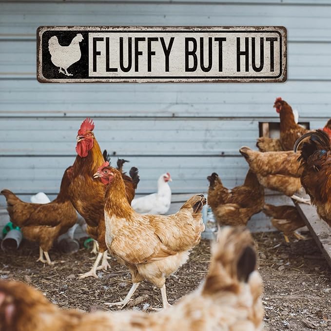 Chico Creek Signs Chicken Coop Sign - Fluffy Butt Hut - Rustic Wall Art - 4"x18" Aluminum Composite